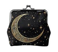 Leather Coin Purse for Women with Kiss Lock Wallet Crescent Moon Pattern Clutch Purse Mini Change Purse Pouch