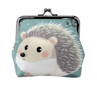 Leather Coin Purse for Women with Kiss Lock Wallet Cute cartoon hedgehog Clutch Purse Mini Change Purse Pouch