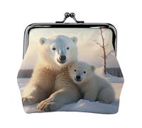 Leather Coin Purse for Women with Kiss Lock Wallet Cute Polar Bears Clutch Purse Mini Change Purse Pouch