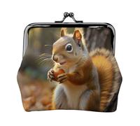 Leather Coin Purse for Women with Kiss Lock Wallet Cute Squirrel Eating Nuts Clutch Purse Mini Change Purse Pouch