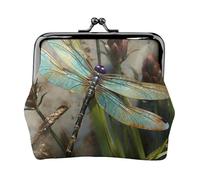 Leather Coin Purse for Women with Kiss Lock Wallet Dancing Dragonfly Clutch Purse Mini Change Purse Pouch