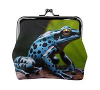 Leather Coin Purse for Women with Kiss Lock Wallet Dart Frog Blue Clutch Purse Mini Change Purse Pouch