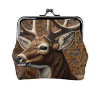 Leather Coin Purse for Women with Kiss Lock Wallet Deer on brown background Clutch Purse Mini Change Purse Pouch