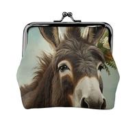 Leather Coin Purse for Women with Kiss Lock Wallet Donkey Animals Clutch Purse Mini Change Purse Pouch