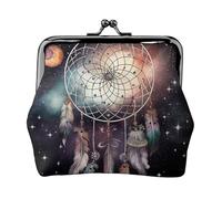 Leather Coin Purse for Women with Kiss Lock Wallet Dream Catcher and Stars Clutch Purse Mini Change Purse Pouch