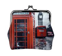 Leather Coin Purse for Women with Kiss Lock Wallet England UK Retro London Telephone Clutch Purse Mini Change Purse Pouch