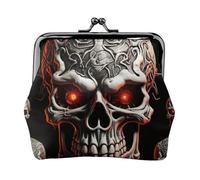 Leather Coin Purse for Women with Kiss Lock Wallet Evil skull Clutch Purse Mini Change Purse Pouch
