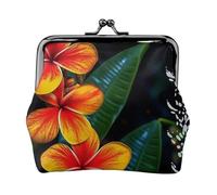 Leather Coin Purse for Women with Kiss Lock Wallet Eye-catching Hawaiian flowers Clutch Purse Mini Change Purse Pouch