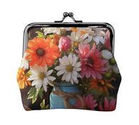 Leather Coin Purse for Women with Kiss Lock Wallet Farm Fresh Flowers Spring Clutch Purse Mini Change Purse Pouch