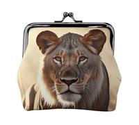 Leather Coin Purse for Women with Kiss Lock Wallet Female Lion Clutch Purse Mini Change Purse Pouch