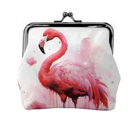 Leather Coin Purse for Women with Kiss Lock Wallet Flamingo Watercolor Clutch Purse Mini Change Purse Pouch