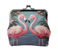 Leather Coin Purse for Women with Kiss Lock Wallet Flock of Tropical Flamingos Clutch Purse Mini Change Purse Pouch