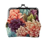 Leather Coin Purse for Women with Kiss Lock Wallet Flowers as background Clutch Purse Mini Change Purse Pouch