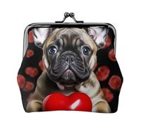 Leather Coin Purse for Women with Kiss Lock Wallet French Bulldog Holding Clutch Purse Mini Change Purse Pouch