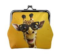 Leather Coin Purse for Women with Kiss Lock Wallet Giraffe wearing glasses Clutch Purse Mini Change Purse Pouch