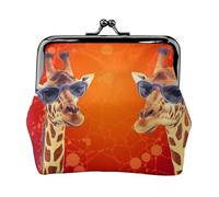 Leather Coin Purse for Women with Kiss Lock Wallet Giraffe wearing sunglasses Clutch Purse Mini Change Purse Pouch