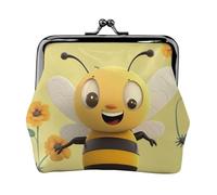 Leather Coin Purse for Women with Kiss Lock Wallet Happy bee Clutch Purse Mini Change Purse Pouch