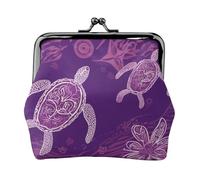 Leather Coin Purse for Women with Kiss Lock Wallet Hawaii with purple sea turtle Clutch Purse Mini Change Purse Pouch