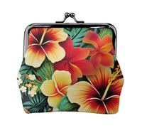 Leather Coin Purse for Women with Kiss Lock Wallet Hawaiian Style Print Pattern Clutch Purse Mini Change Purse Pouch