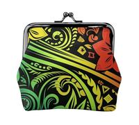 Leather Coin Purse for Women with Kiss Lock Wallet Hawaiian tribal style Clutch Purse Mini Change Purse Pouch