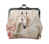 Leather Coin Purse for Women with Kiss Lock Wallet Horse Image Clutch Purse Mini Change Purse Pouch