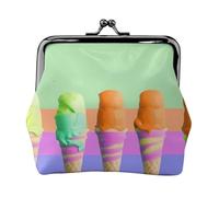 Leather Coin Purse for Women with Kiss Lock Wallet Ice cream rainbow gradient Clutch Purse Mini Change Purse Pouch