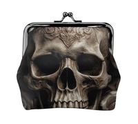 Leather Coin Purse for Women with Kiss Lock Wallet Leather Rose Skull Clutch Purse Mini Change Purse Pouch