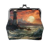 Leather Coin Purse for Women with Kiss Lock Wallet Lighthouse Clutch Purse Mini Change Purse Pouch