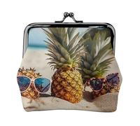 Leather Coin Purse for Women with Kiss Lock Wallet Pineapple Fruit Sunglasses Sand Beach Clutch Purse Mini Change Purse Pouch