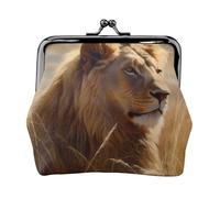Leather Coin Purse for Women with Kiss Lock Wallet Prairie lion Clutch Purse Mini Change Purse Pouch