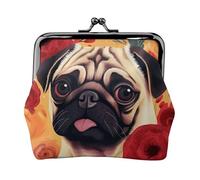 Leather Coin Purse for Women with Kiss Lock Wallet Pug Flower Clutch Purse Mini Change Purse Pouch