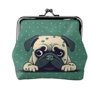Leather Coin Purse for Women with Kiss Lock Wallet Pug Green Polka Dot Clutch Purse Mini Change Purse Pouch