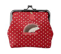 Leather Coin Purse for Women with Kiss Lock Wallet Red polka dot hedgehog Clutch Purse Mini Change Purse Pouch