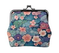 Leather Coin Purse for Women with Kiss Lock Wallet Scales and flowers pattern Clutch Purse Mini Change Purse Pouch
