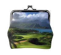 Leather Coin Purse for Women with Kiss Lock Wallet Scenic Hawaii Golf Tropical Clutch Purse Mini Change Purse Pouch