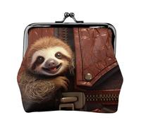 Leather Coin Purse for Women with Kiss Lock Wallet Sloth on zipper Clutch Purse Mini Change Purse Pouch