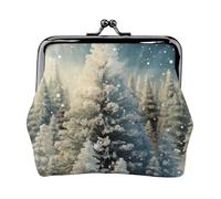 Leather Coin Purse for Women with Kiss Lock Wallet Snow Wonderland Pine Tree Christmas Clutch Purse Mini Change Purse Pouch