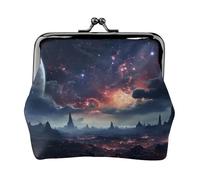 Leather Coin Purse for Women with Kiss Lock Wallet Space Stars Clutch Purse Mini Change Purse Pouch