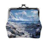 Leather Coin Purse for Women with Kiss Lock Wallet Spectacular snowy mountains Clutch Purse Mini Change Purse Pouch