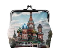 Leather Coin Purse for Women with Kiss Lock Wallet St Basil Cathedral Red In Moscow Clutch Purse Mini Change Purse Pouch