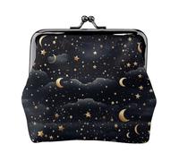 Leather Coin Purse for Women with Kiss Lock Wallet Stars and Moon Clutch Purse Mini Change Purse Pouch