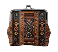Leather Coin Purse for Women with Kiss Lock Wallet Traditional african design pattern Clutch Purse Mini Change Purse Pouch