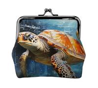 Leather Coin Purse for Women with Kiss Lock Wallet Turtle swimming in the sea Clutch Purse Mini Change Purse Pouch