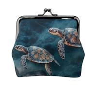 Leather Coin Purse for Women with Kiss Lock Wallet Turtle swimming in the sea Clutch Purse Mini Change Purse Pouch