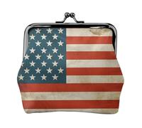 Leather Coin Purse for Women with Kiss Lock Wallet Vintage American USA Flag Clutch Purse Mini Change Purse Pouch