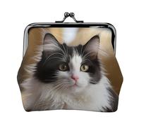 Leather Coin Purse for Women with Kiss Lock Wallet White and black kitten sitting Clutch Purse Mini Change Purse Pouch