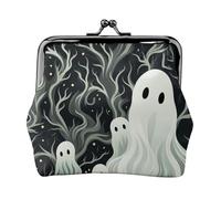 Leather Coin Purse for Women with Kiss Lock Wallet White patterned ghost Clutch Purse Mini Change Purse Pouch