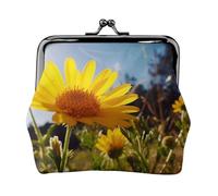 Leather Coin Purse for Women with Kiss Lock Wallet Yellow flower under the sun Clutch Purse Mini Change Purse Pouch