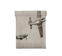 Leather Coin Purse for Women, World War 2 Aircraft Airplane, Slim RFID Blocking Coin Purse Wallet for Men, Mini Zipper Pouch, Small Item Organizer for Cash Coins Cards, Automatic Snap Closure
