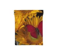 Leather Coin Purse for Women, Yellow Sunflowers Red Butterfly, Slim RFID Blocking Coin Purse Wallet for Men, Mini Zipper Pouch, Small Item Organizer for Cash Coins Cards, Automatic Snap Closure